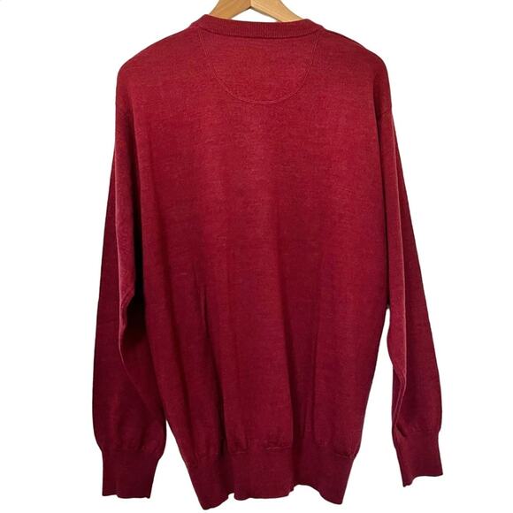 Orvis Mens V Neck Merino Wool Sweater Size L Burgundy Preppy Grandpa Layers - Picture 2 of 6